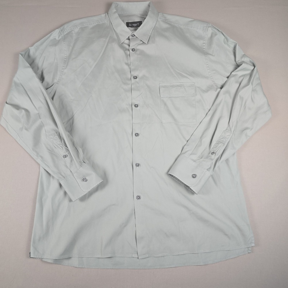Zanerobe Mens Large Long Sleeve Shirt Gray 100% Cotton Button Up